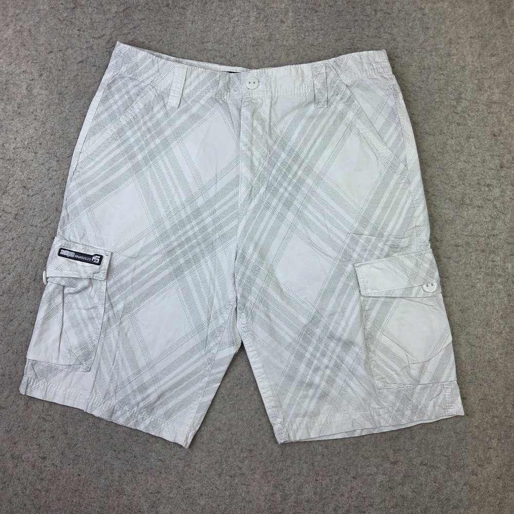 Southpole Mens Cargo Shorts White Gray Plaid Baggy 90s Y2K Style Size 34 Skater
